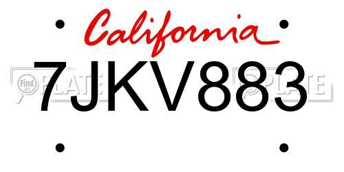7JKV883 California License Plate