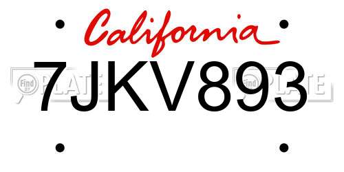 7JKV893 California License Plate