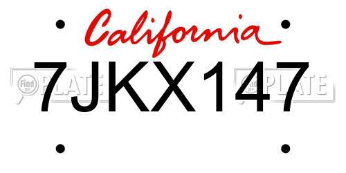 7JKX147 California License Plate