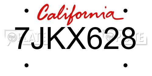 7JKX628 California License Plate