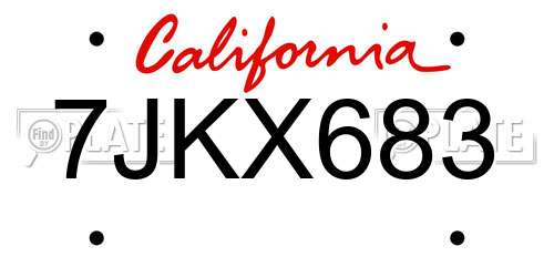 7JKX683 California License Plate