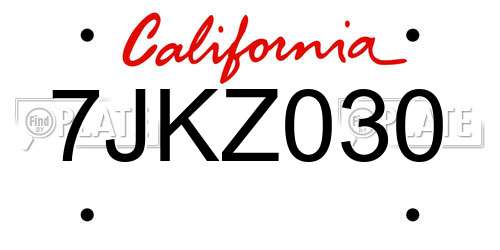 7JKZ030 California License Plate
