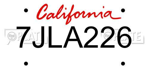 7JLA226 California License Plate