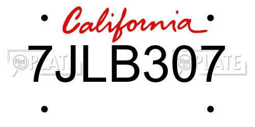 7JLB307 California License Plate