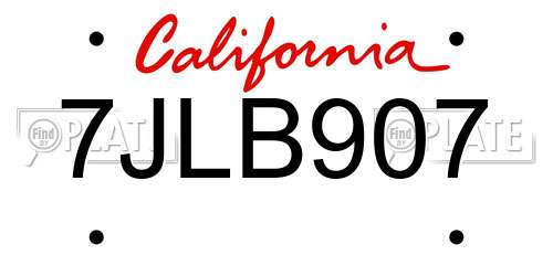 7JLB907 California License Plate