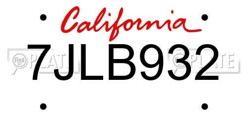 7JLB932 California License Plate