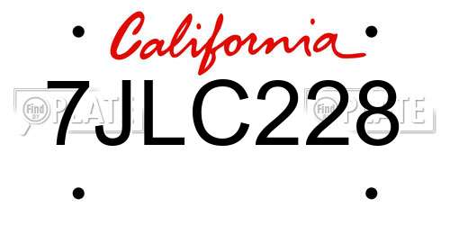 7JLC228 California License Plate