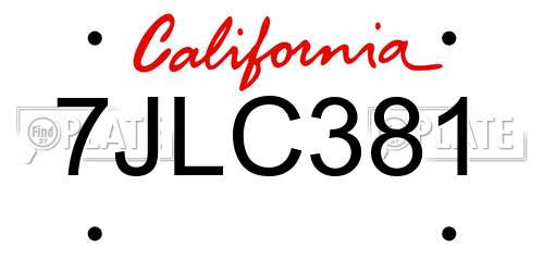 7JLC381 California License Plate