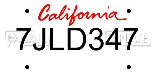 7JLD347 California License Plate