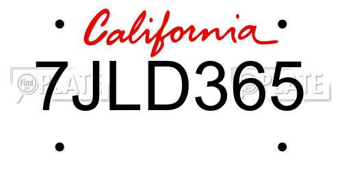 7JLD365 California License Plate