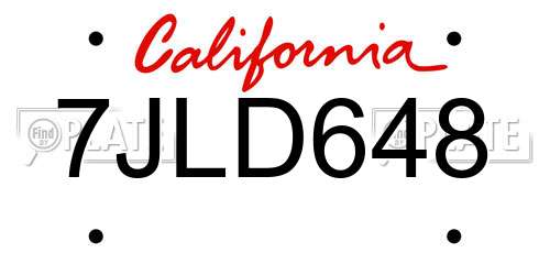 7JLD648 California License Plate