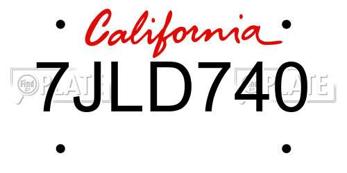 7JLD740 California License Plate