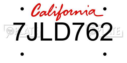 7JLD762 California License Plate