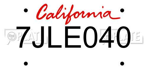 7JLE040 California License Plate