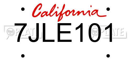 7JLE101 California License Plate