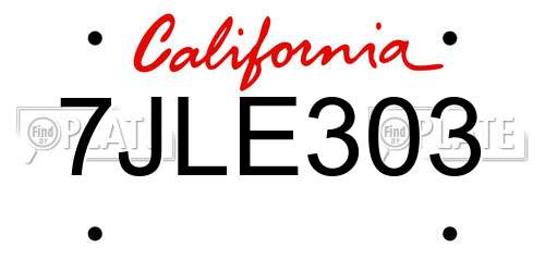 7JLE303 California License Plate