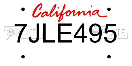 7JLE495 California License Plate