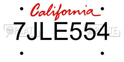 7JLE554 California License Plate