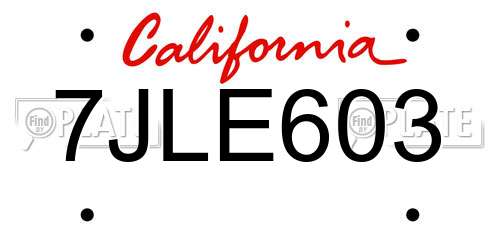 7JLE603 California License Plate