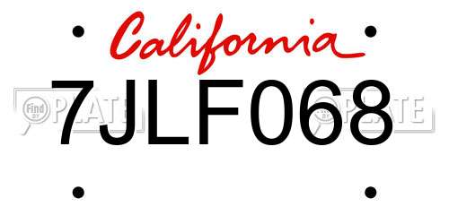 7JLF068 California License Plate