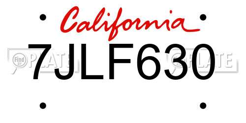 7JLF630 California License Plate