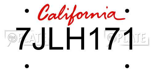 7JLH171 California License Plate