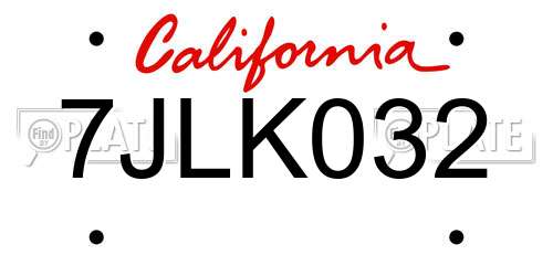 7JLK032 California License Plate