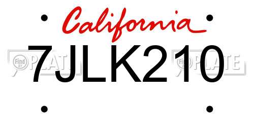 7JLK210 California License Plate