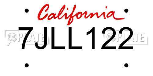 7JLL122 California License Plate