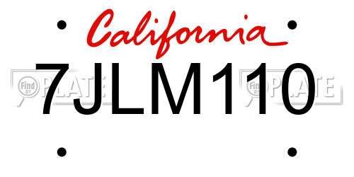 7JLM110 California License Plate