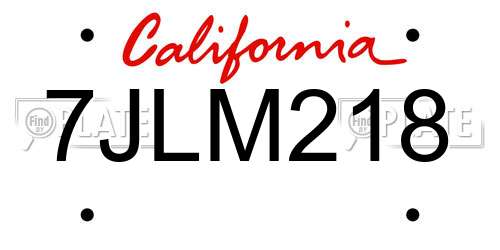 7JLM218 California License Plate