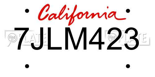 7JLM423 California License Plate