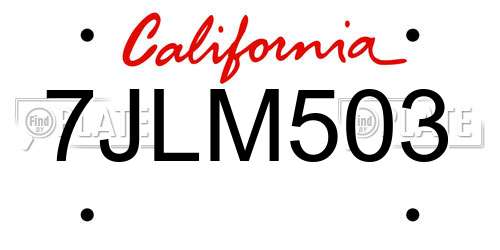 7JLM503 California License Plate