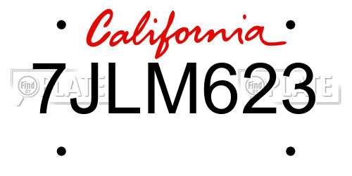 7JLM623 California License Plate