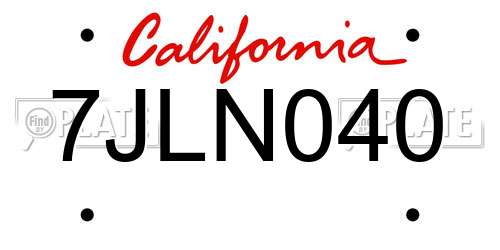 7JLN040 California License Plate