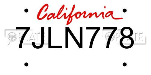 7JLN778 California License Plate