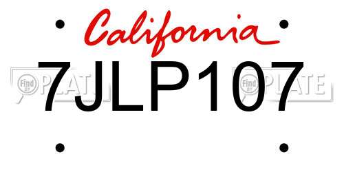 7JLP107 California License Plate