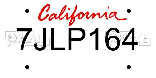 7JLP164 California License Plate