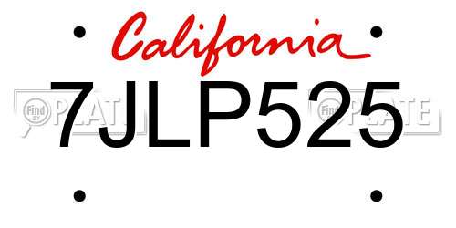 7JLP525 California License Plate