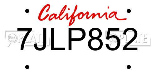 7JLP852 California License Plate