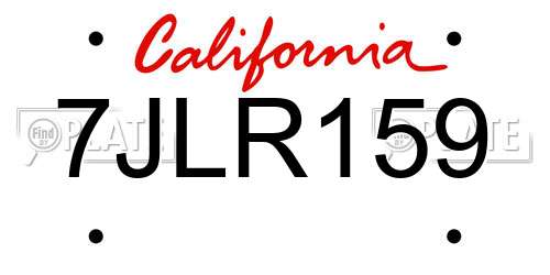 7JLR159 California License Plate