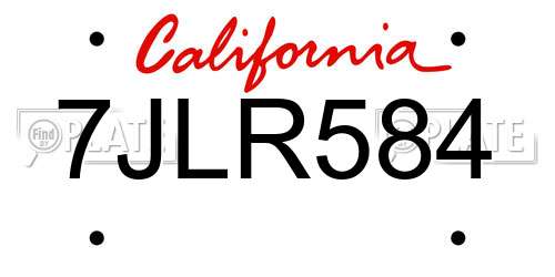 7JLR584 California License Plate