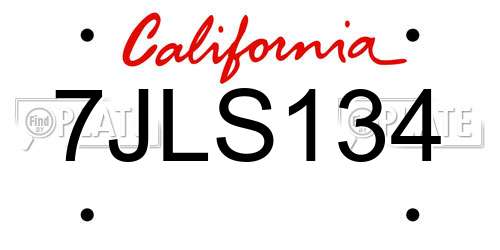 7JLS134 California License Plate