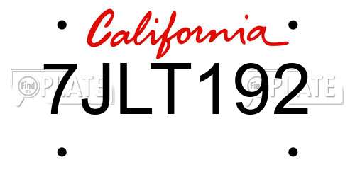 7JLT192 California License Plate