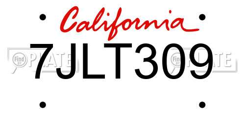 7JLT309 California License Plate
