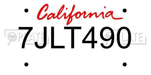 7JLT490 California License Plate