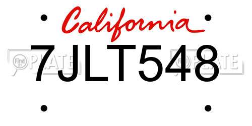 7JLT548 California License Plate