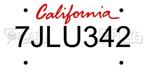 7JLU342 California License Plate