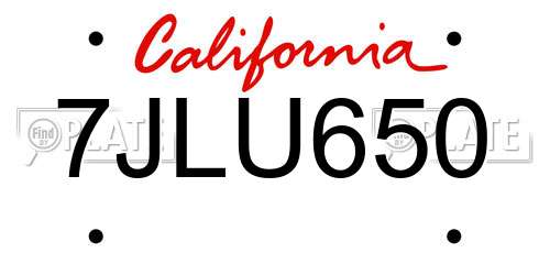 7JLU650 California License Plate