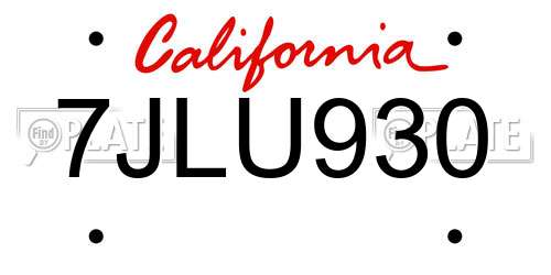 7JLU930 California License Plate